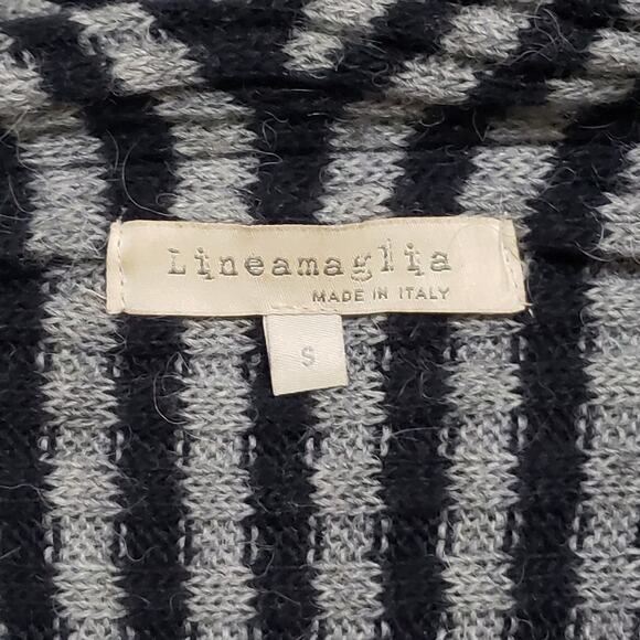 Lineamaglia Italy Wool Alpaca Blend Drape Front Cardigan Black Grey Stripe Sz Sm - Picture 5 of 11